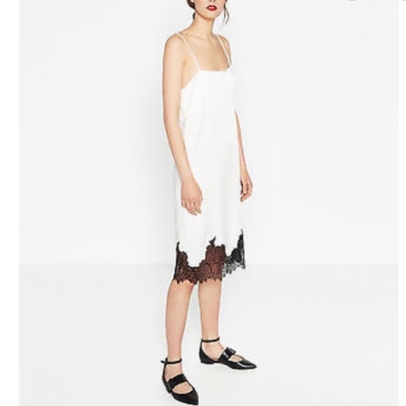 Zara Dresses & Skirts - Zara Satin White Spaghetti Strap Midi Dress